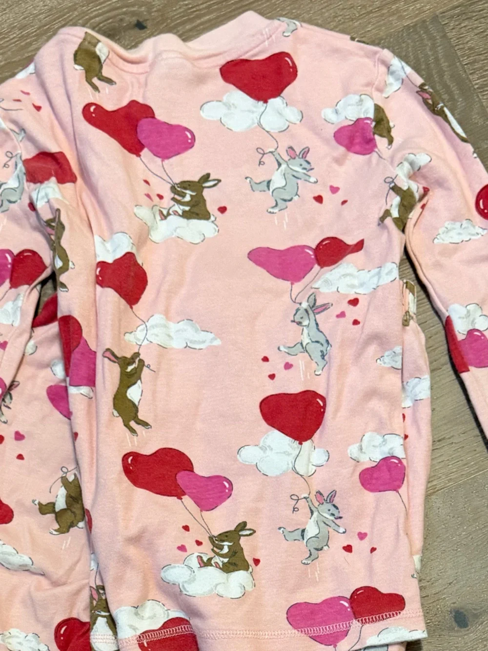 Mini Boden Pajama Set rabbits with red and Pink Heart Balloons on clouds
